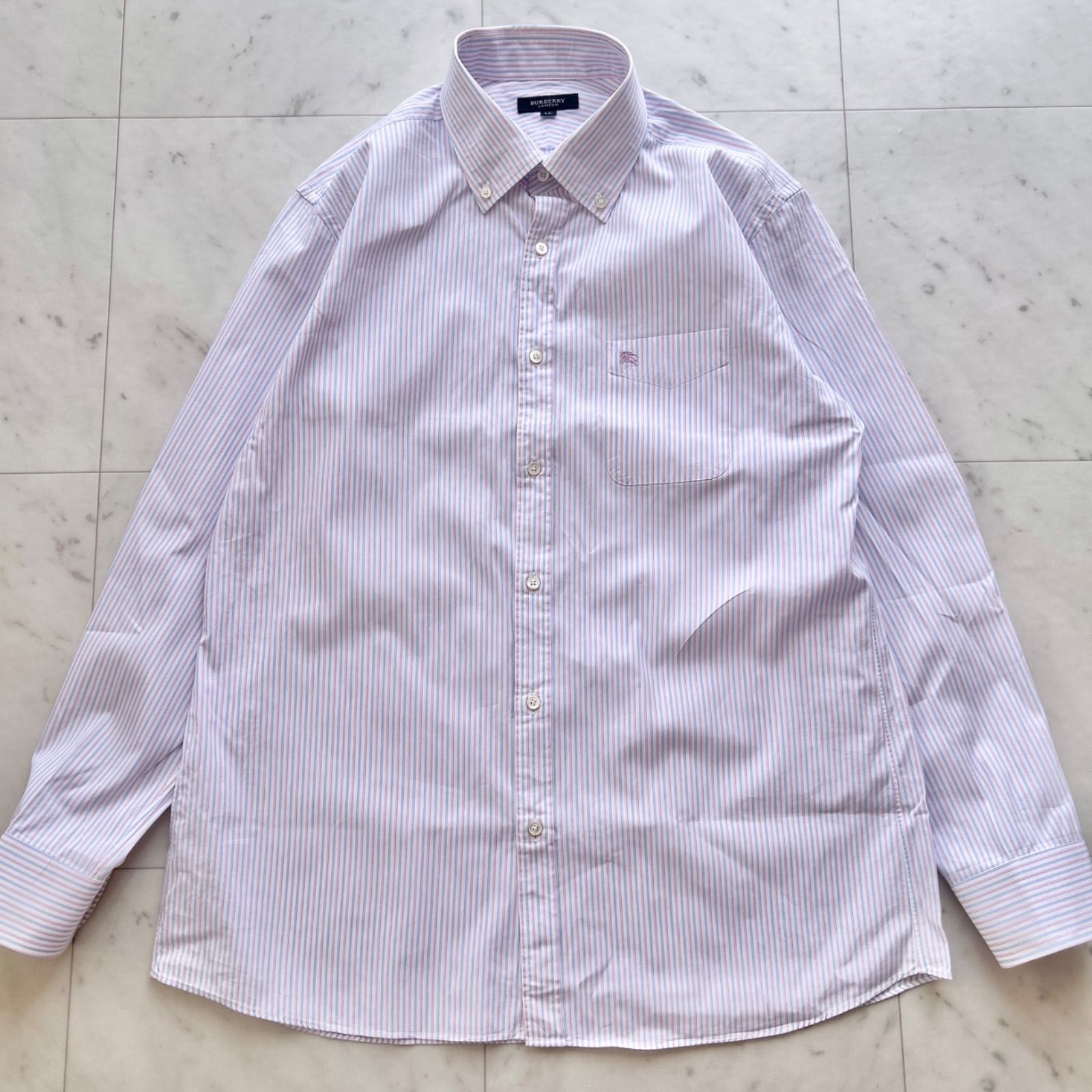 BURBERRY LONDON ストライプ シャツ 長袖 ブルー×ピンク系 LLサイズ