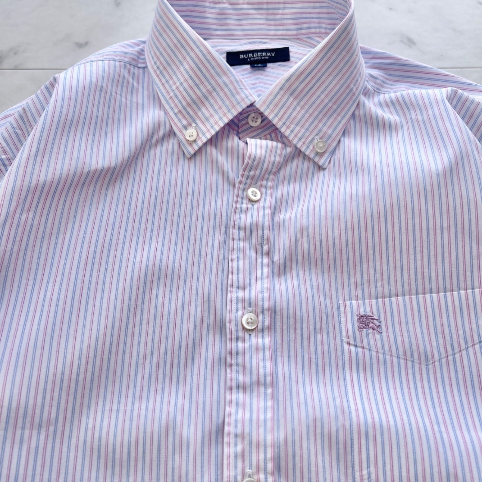 BURBERRY LONDON ストライプ シャツ 長袖 ブルー×ピンク系 LLサイズ