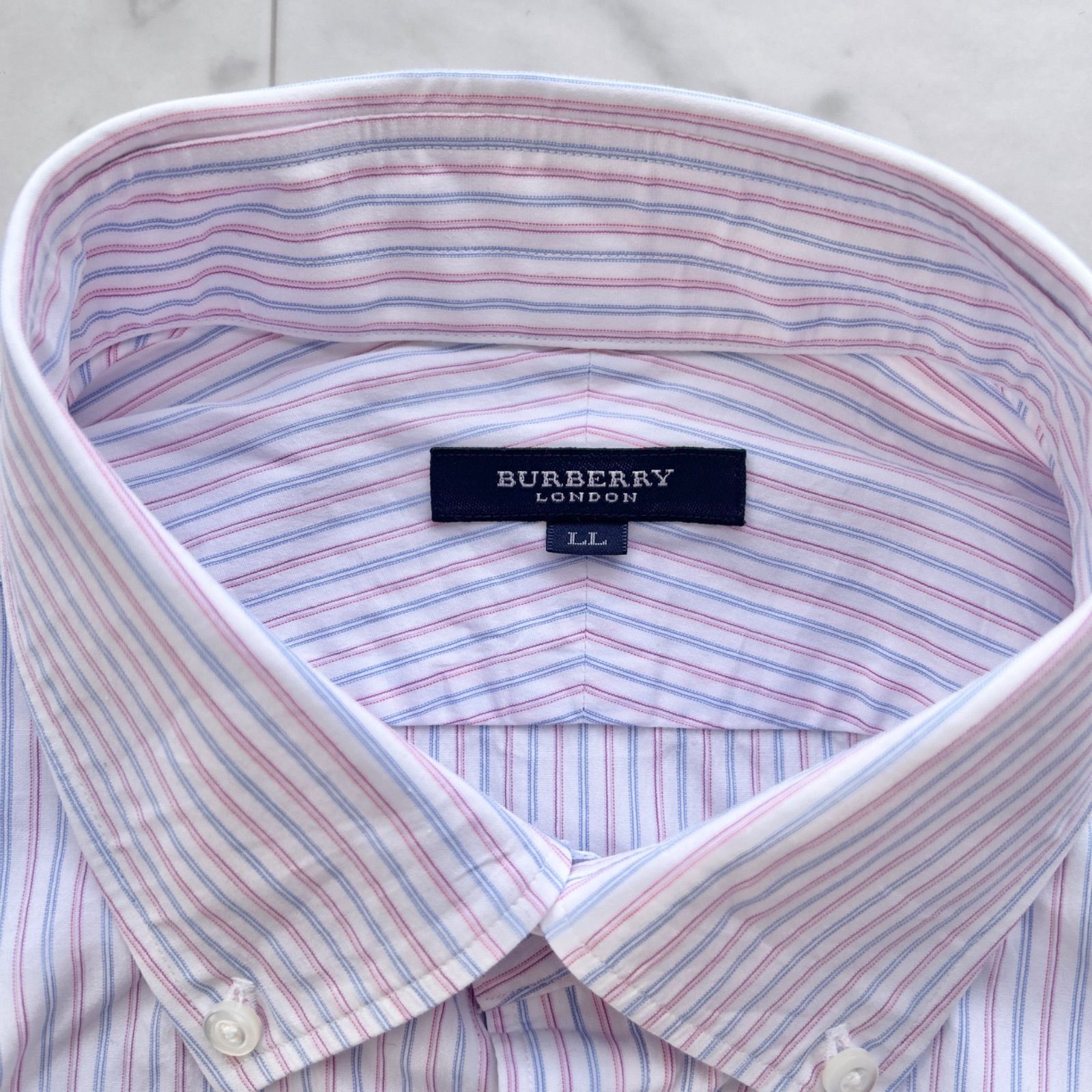 BURBERRY LONDON ストライプ シャツ 長袖 ブルー×ピンク系 LLサイズ