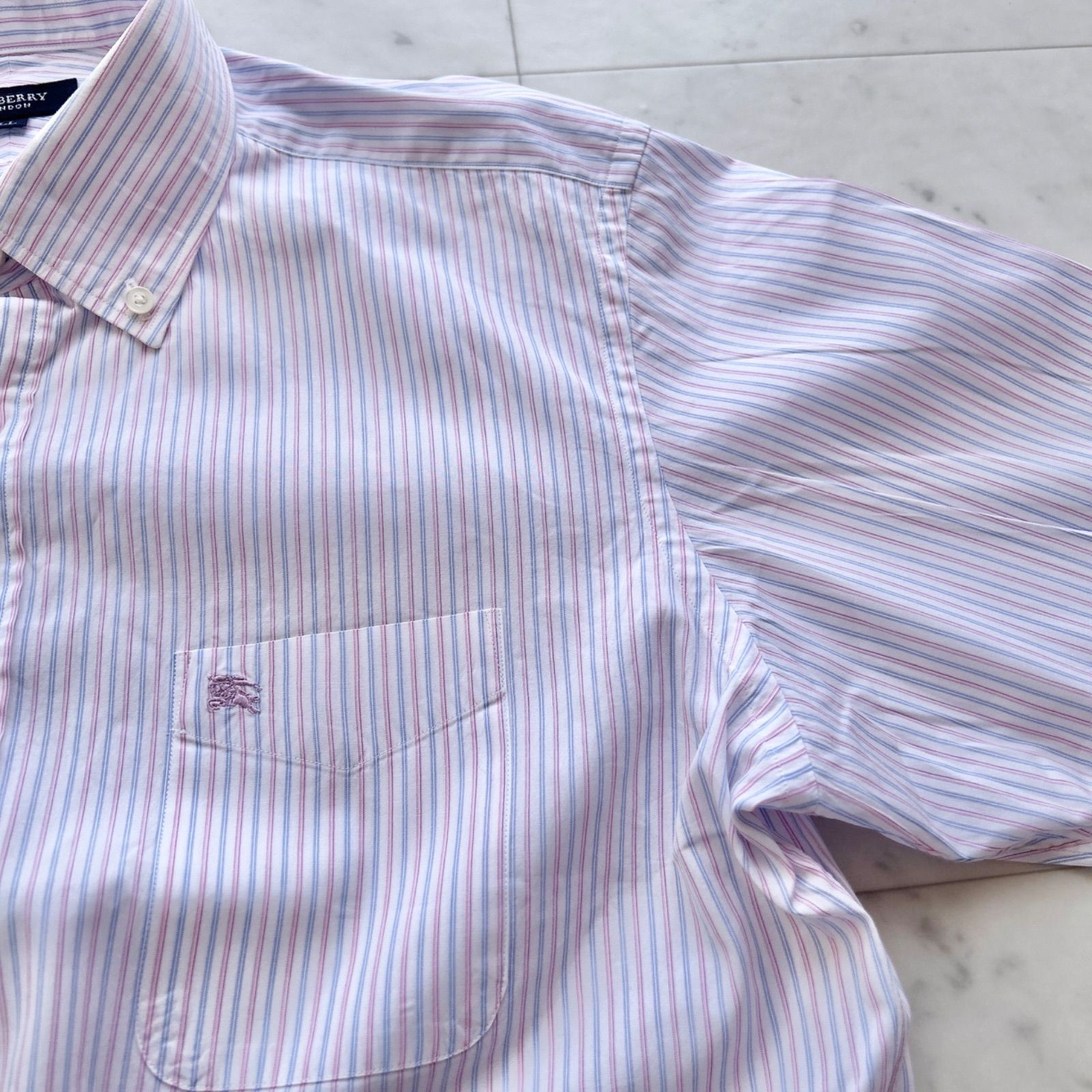 BURBERRY LONDON ストライプ シャツ 長袖 ブルー×ピンク系 LLサイズ