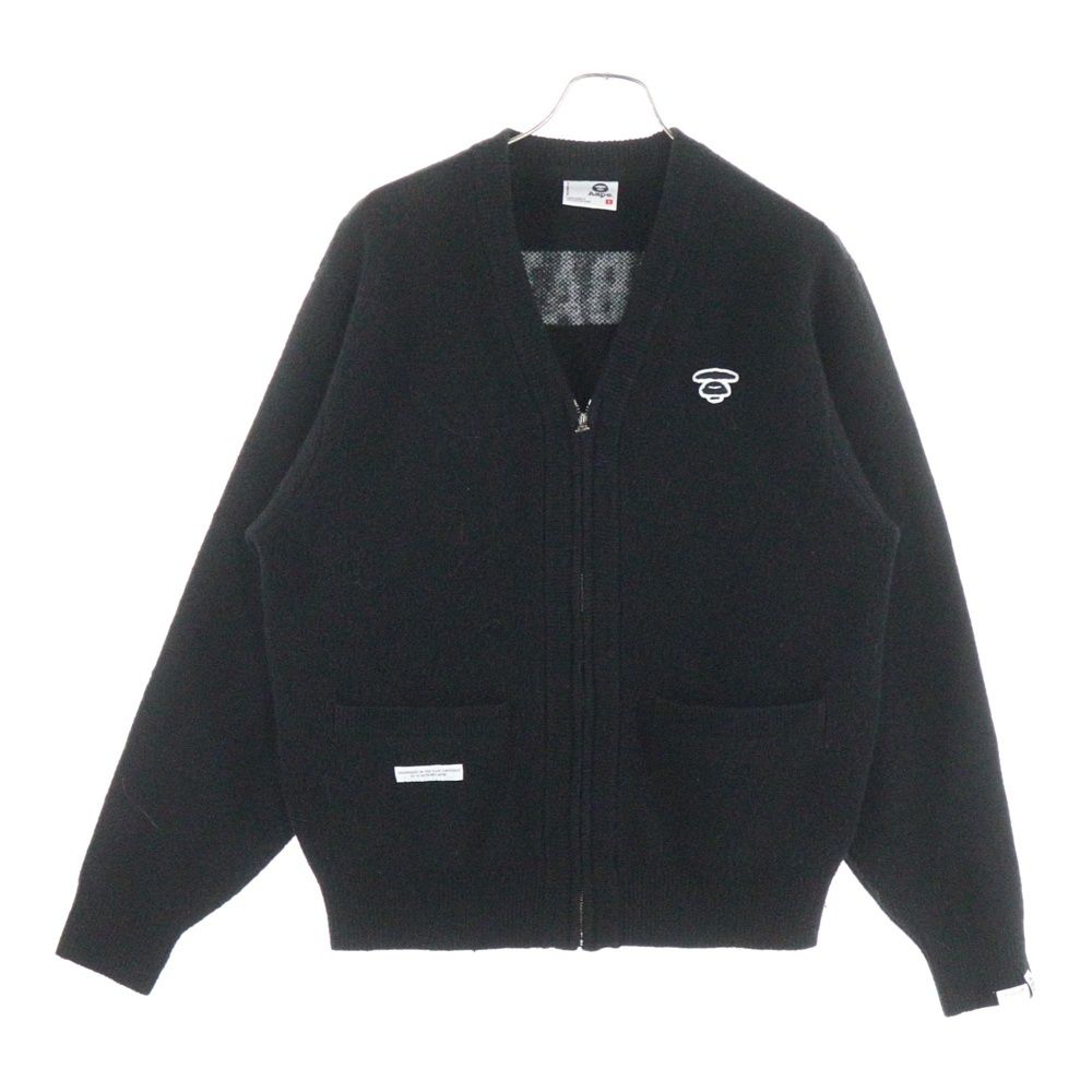 A BATHING APE (アベイシングエイプ) ZIP UP KNIT CARDIGAN ロゴ刺繍