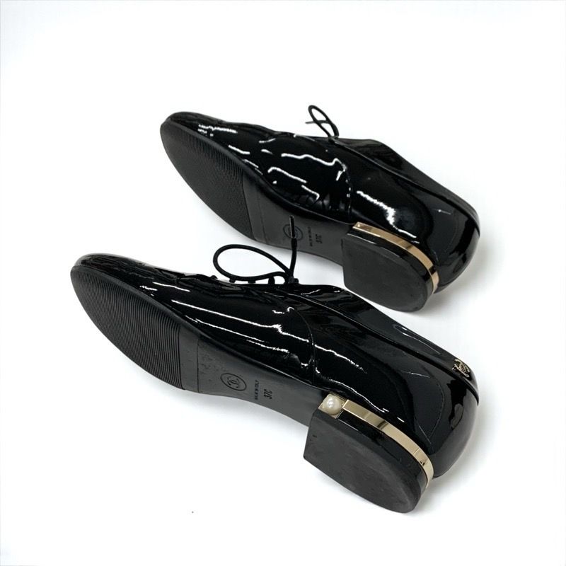 シャネル CHANEL フラットシューズ 靴 シューズ パテント ブラック