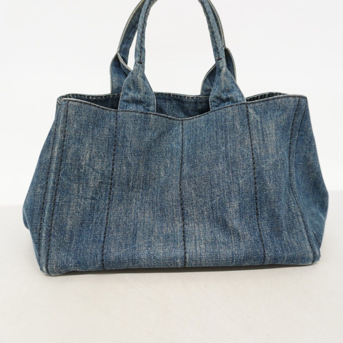 6ad4708-k】プラダ トートバッグ カナパ デニム ブルー ゴールド金具
