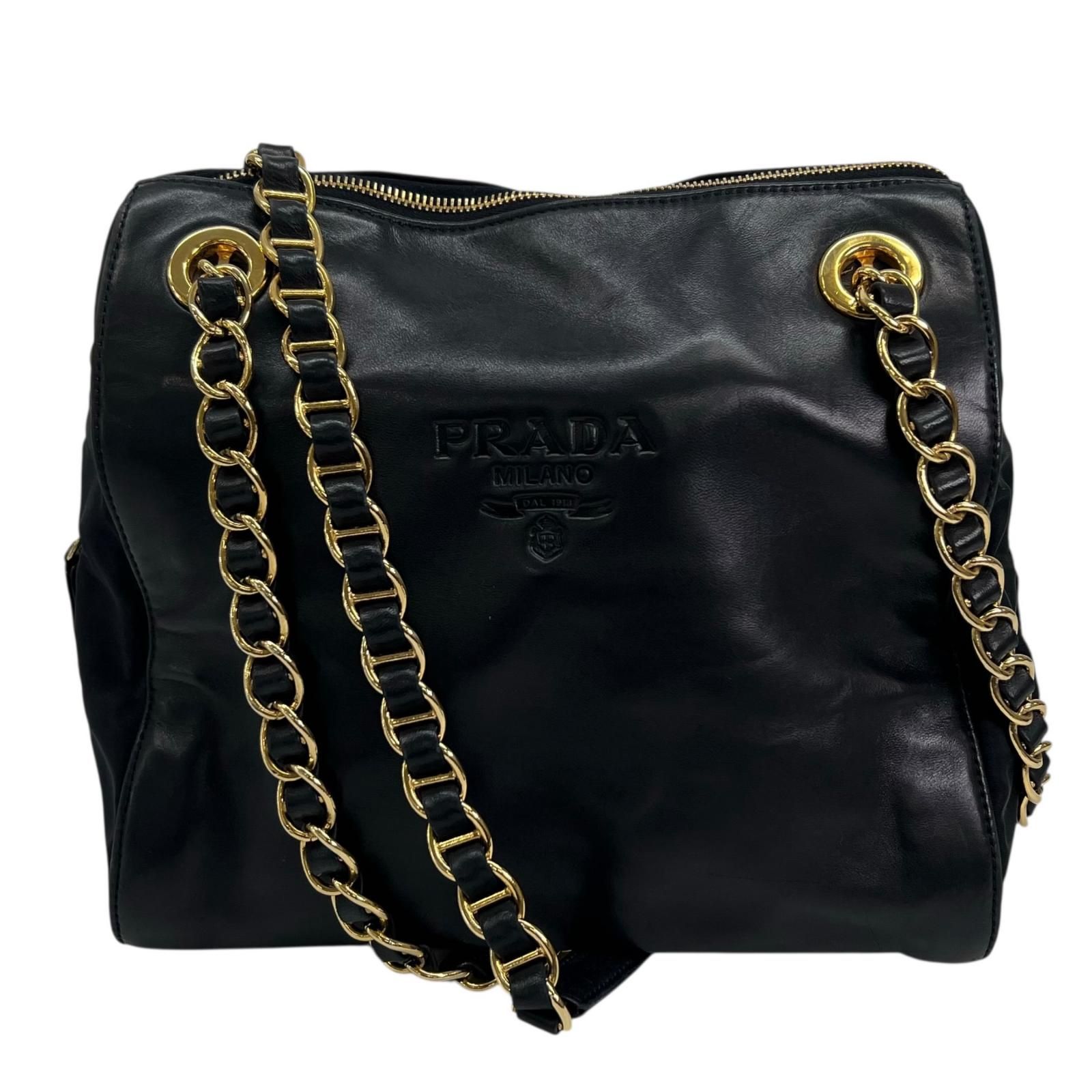 PRADA プラダ ショルダーバッグ レザー/ナイロン ダークネイビー 