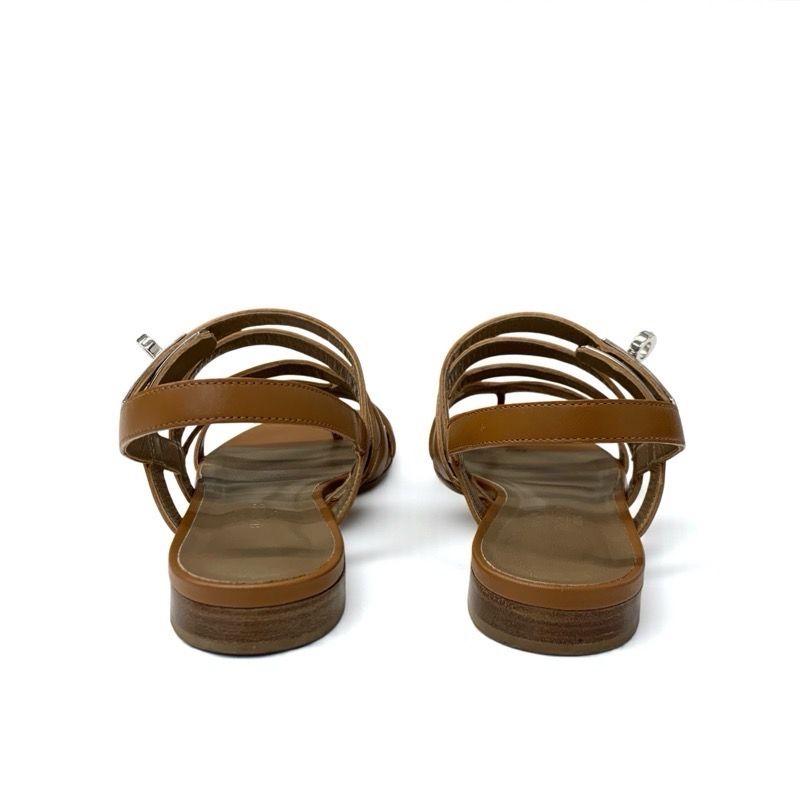 エルメス HERMES サンダル 靴 シューズ レザー ブラウン シルバー