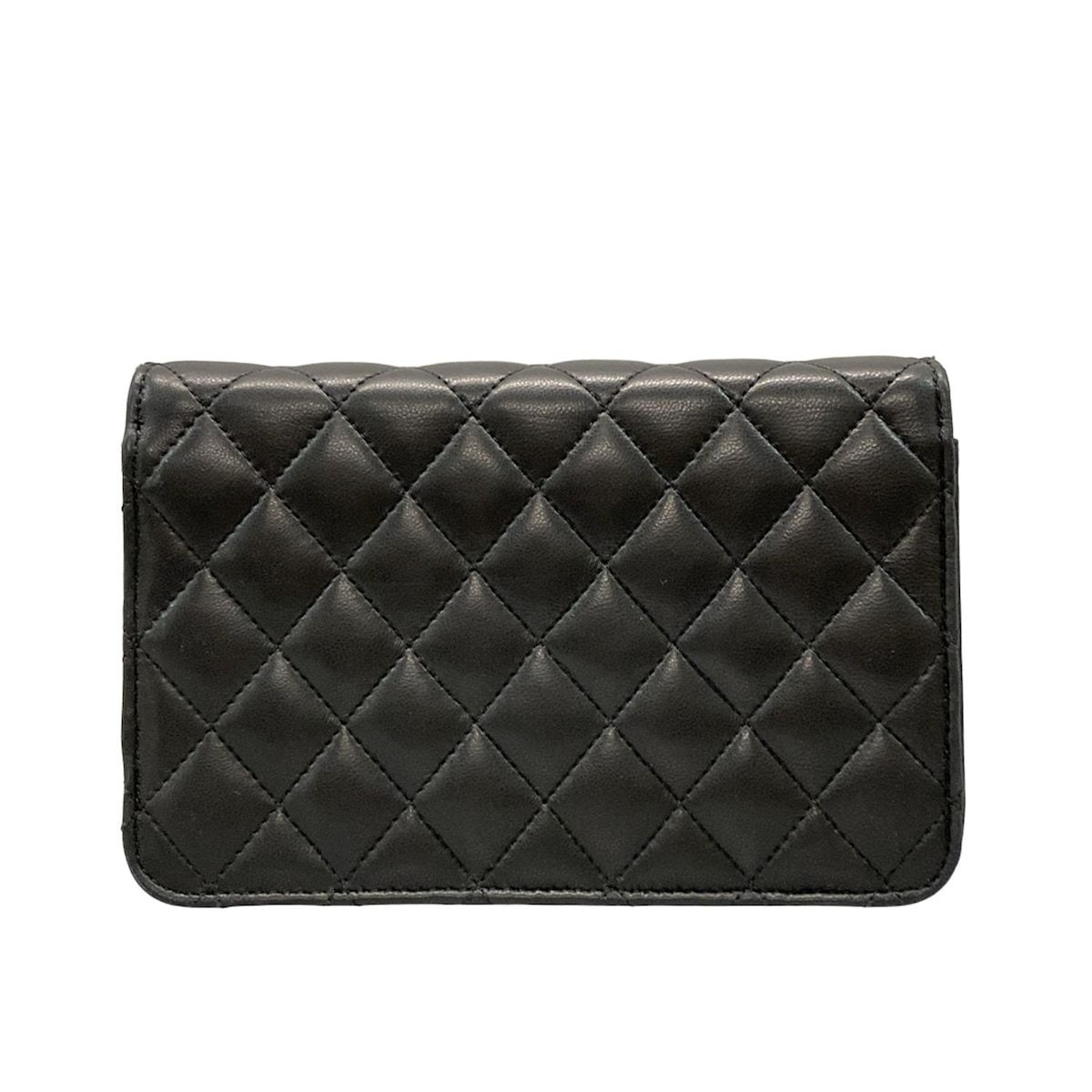 CHANEL(シャネル) 財布 マトラッセ 黒 チェーンウォレット/シルバー