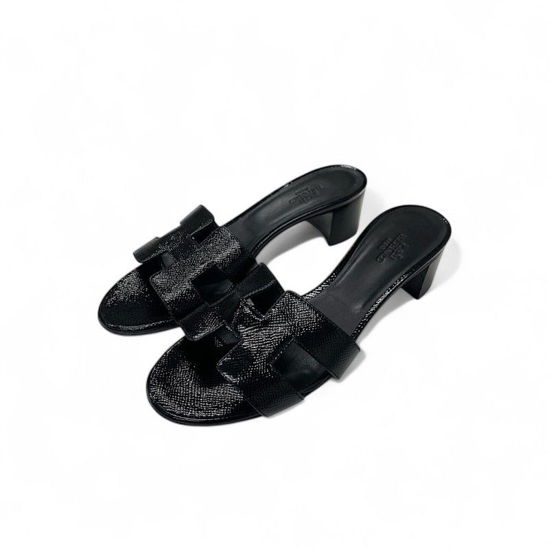 エルメス HERMES オアジス サンダル 靴 シューズ レザー ブラック 黒