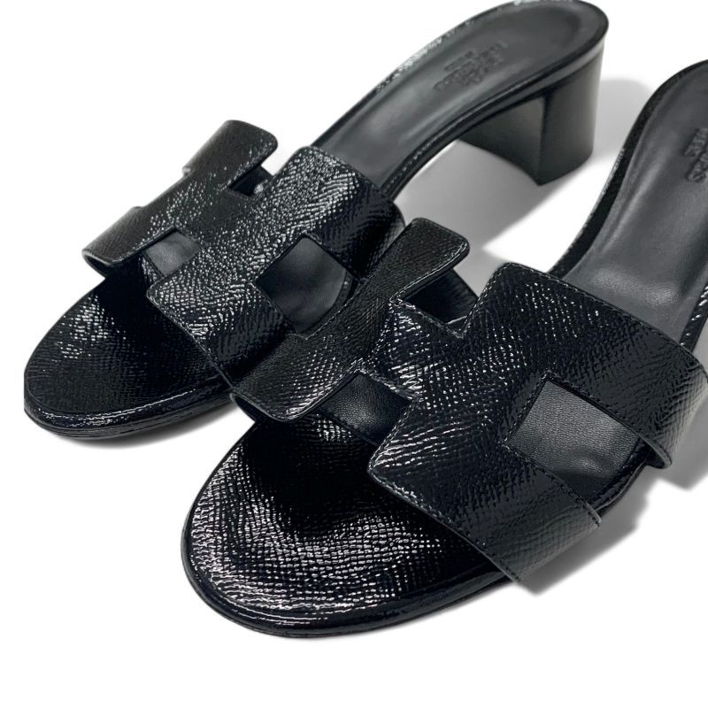 エルメス HERMES オアジス サンダル 靴 シューズ レザー ブラック 黒