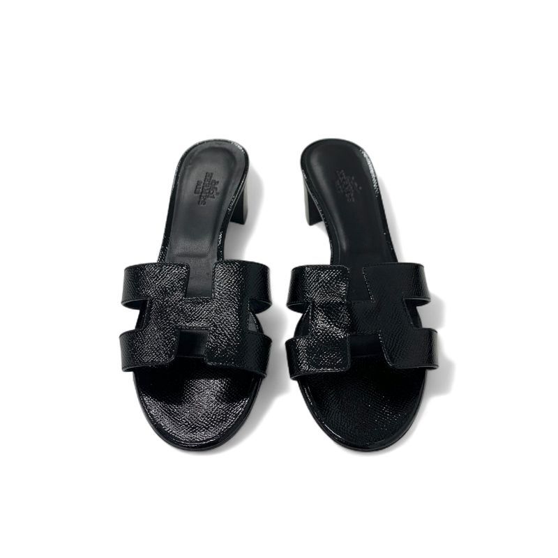 エルメス HERMES オアジス サンダル 靴 シューズ レザー ブラック 黒