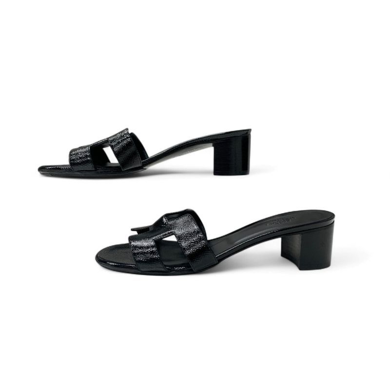 エルメス HERMES オアジス サンダル 靴 シューズ レザー ブラック 黒