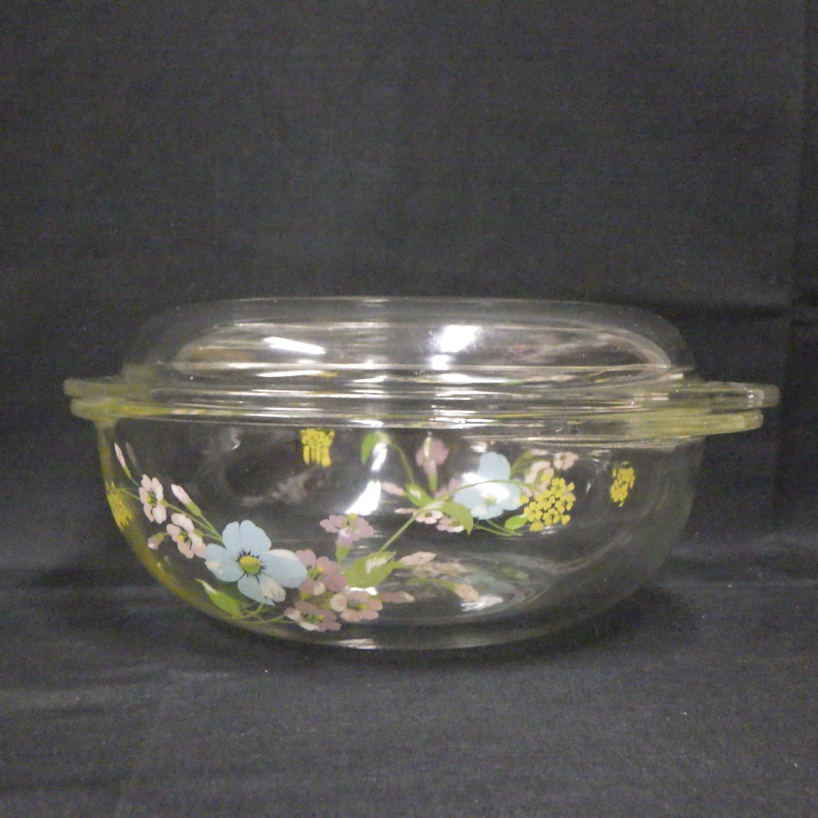 昭和 レトロ PYREX IWAKI 耐熱 ガラス 容器 蓋つき 両手鍋 花柄