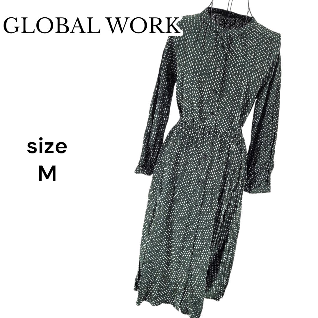 GLOBAL WORK グローバルワーク 変形ドット柄ワンピース グリーン 長袖 M 総柄 レーヨン レディース - メルカリ