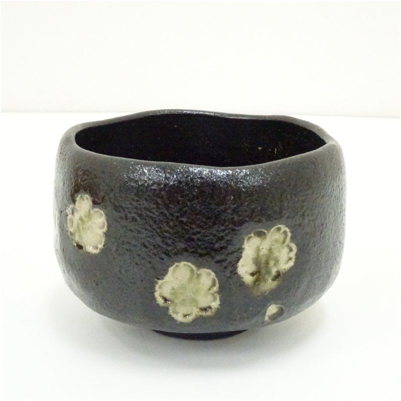 京焼 桂窯造 桜文黒楽茶碗（共箱） 茶道 抹茶 おしゃれ 抹茶茶碗 抹茶