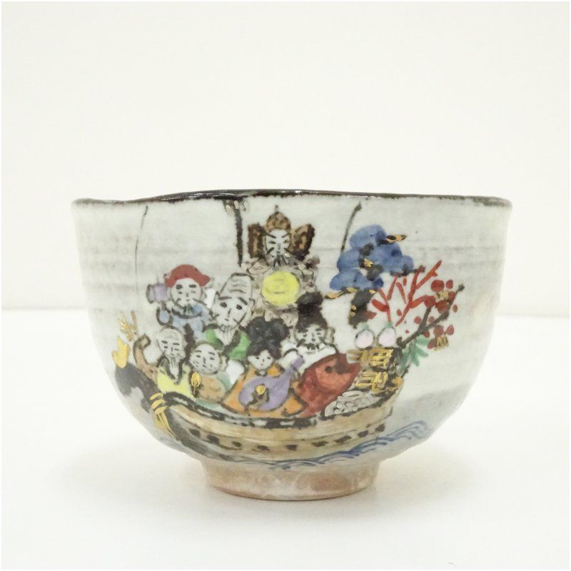 京焼 浅見与し三造 七福神茶碗（共箱） 茶道 抹茶 おしゃれ 抹茶茶碗