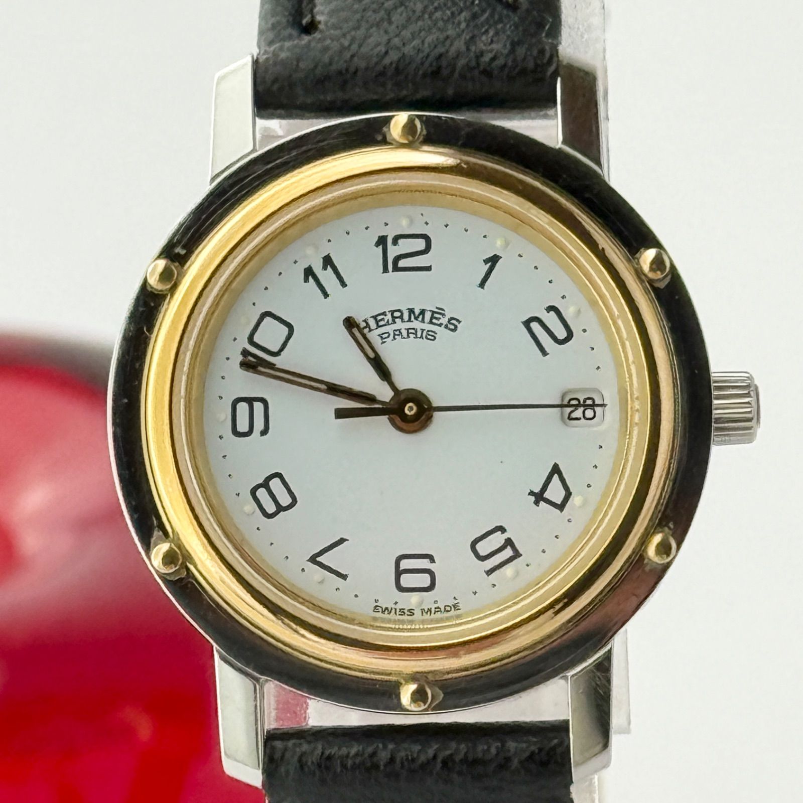 エルメス クリッパー デイト 新品ベルト 新品電池 レディース 腕時計