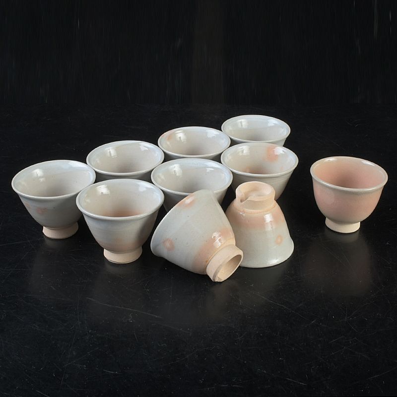 煎茶道具 萩焼 煎茶碗 萩峯作九客 萩玉作一客 十客まとめて C S645