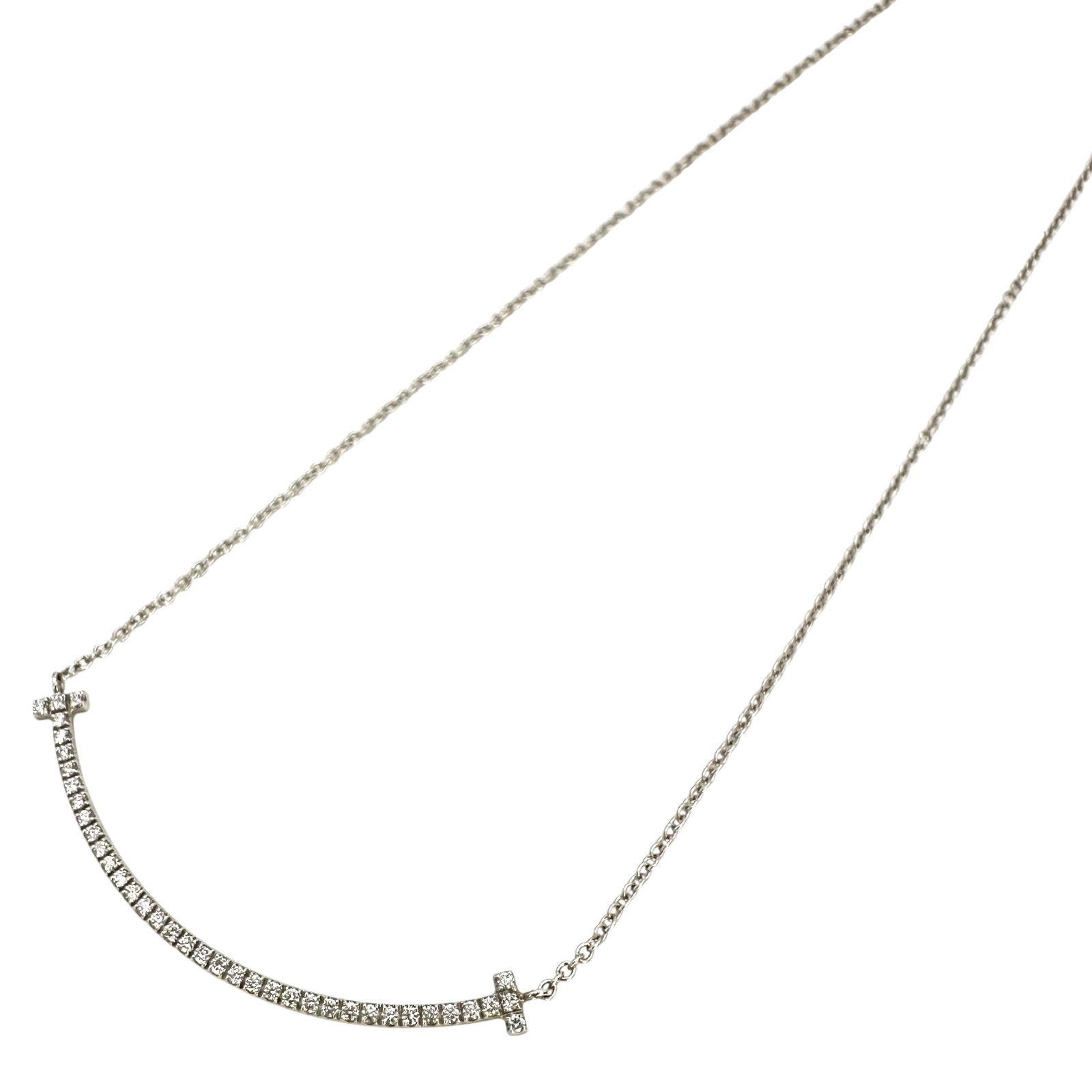 Tiffany&Co.】 ティファニー Tスマイル ネックレス K18WG ホワイト 