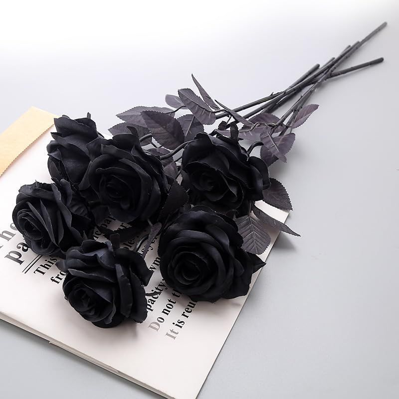 siawadeky バラ 造花 黒ローズ 9本セット 一輪 花束 黒薔薇 アート
