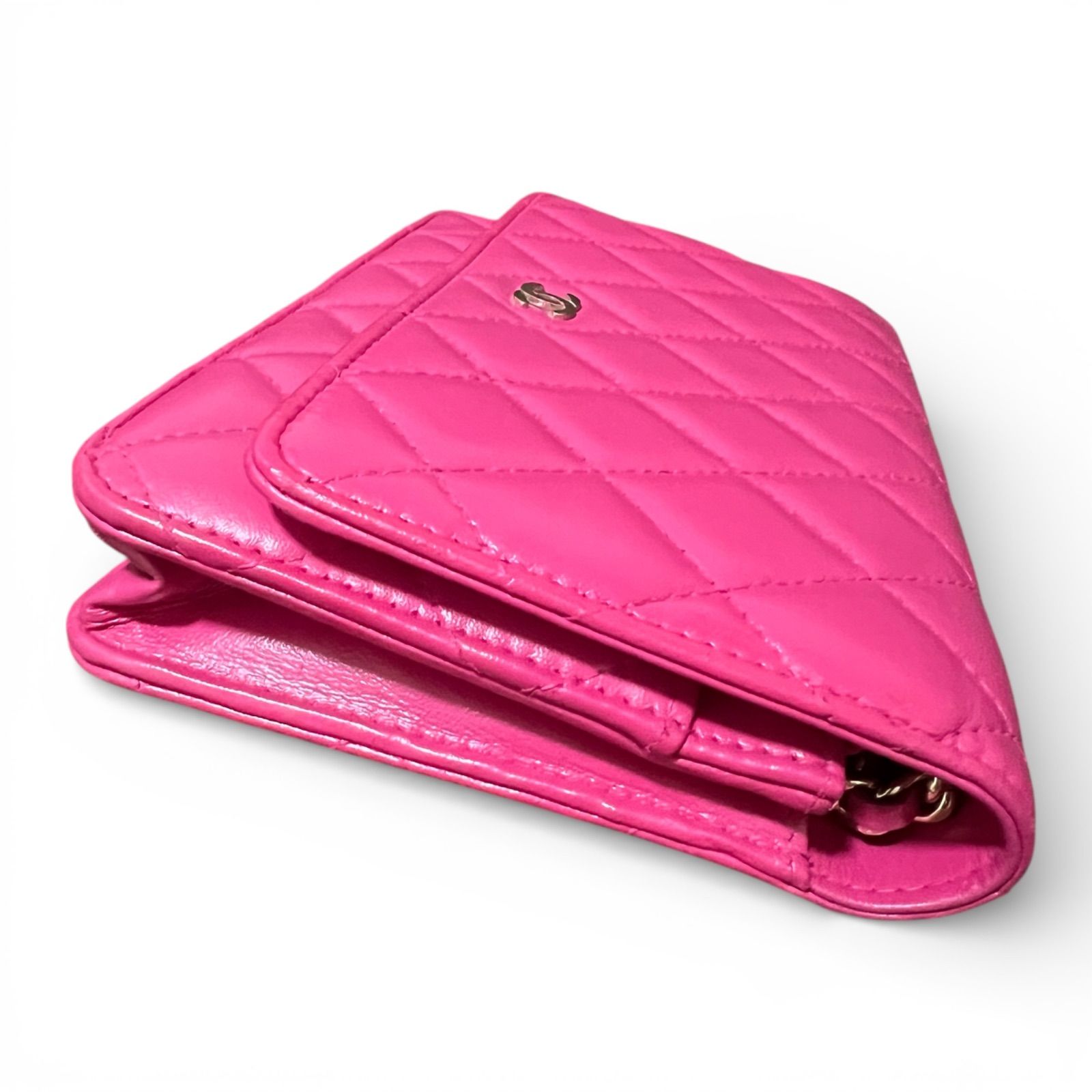 CHANEL シャネル ラムスキン マトラッセ チェーンウォレット 長財布