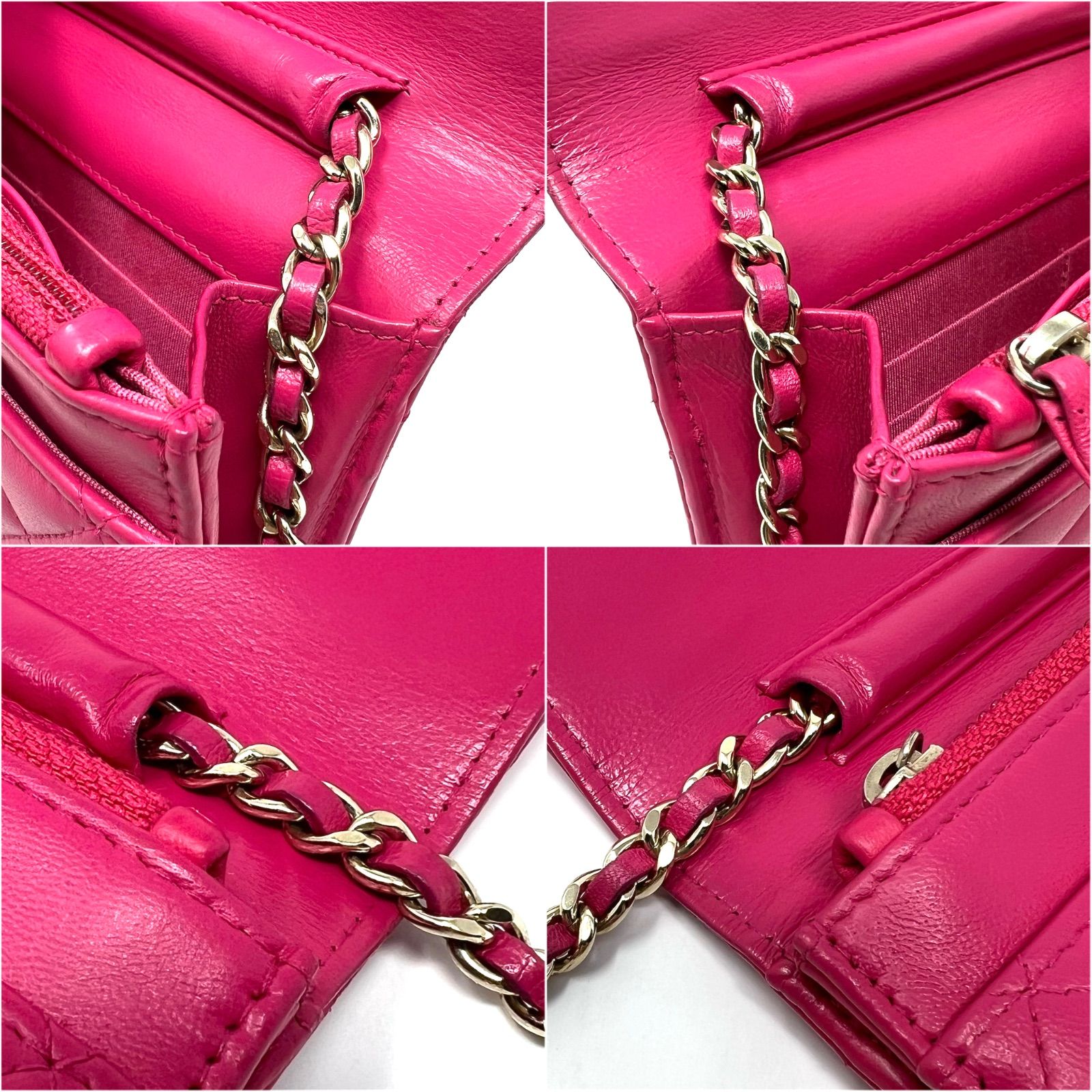 CHANEL シャネル ラムスキン マトラッセ チェーンウォレット 長財布