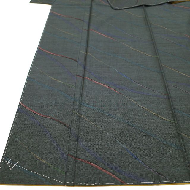 新古品】 本場大島紬 着物 未使用 正絹 泥染め 黒こげ茶 ブルーグレー