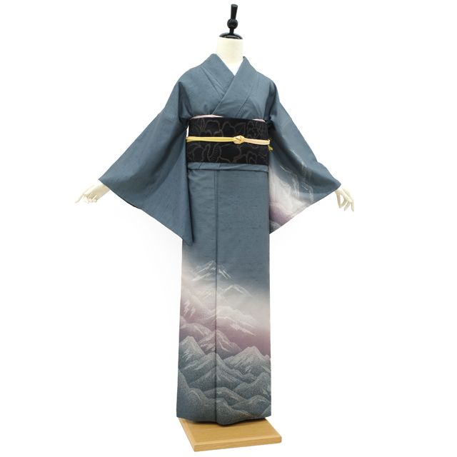 中古】 本場牛首紬 訪問着 着物 正絹 リサイクル 袷 白山工房 手染め 