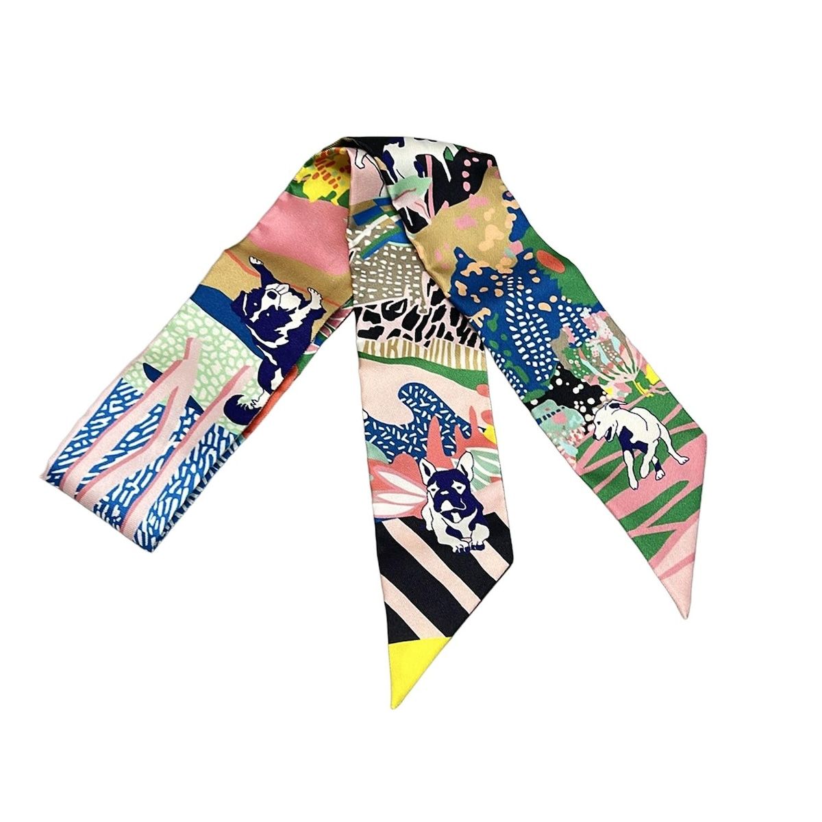 HERMES(エルメス) スカーフ美品 ツイリー ピンク×ブルー×マルチ リボン