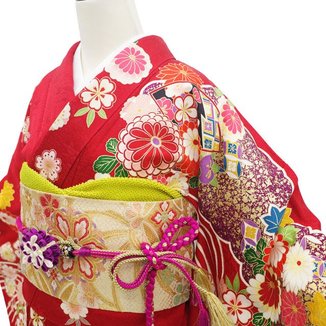 中古】 振袖 着物 リサイクル 正絹 成人式 フォーマル 金駒刺繍 金彩