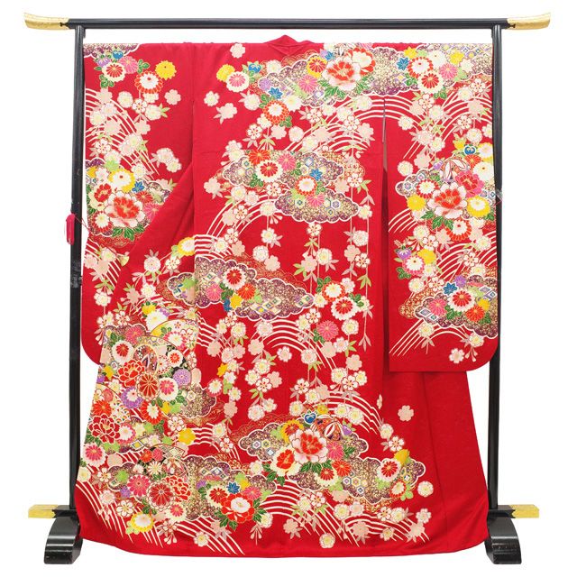 中古】 振袖 着物 リサイクル 正絹 成人式 フォーマル 金駒刺繍 金彩