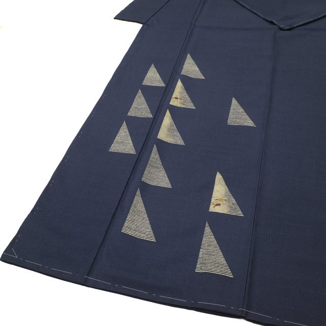 新古品】 紬 訪問着 着物 未使用 正絹 鉄御納戸 濃紺 ネイビー 手染め
