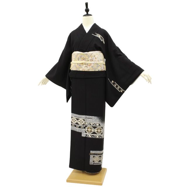 中古】 訪問着 着物 リサイクル 正絹 フォーマル 作家物 一太 黒地