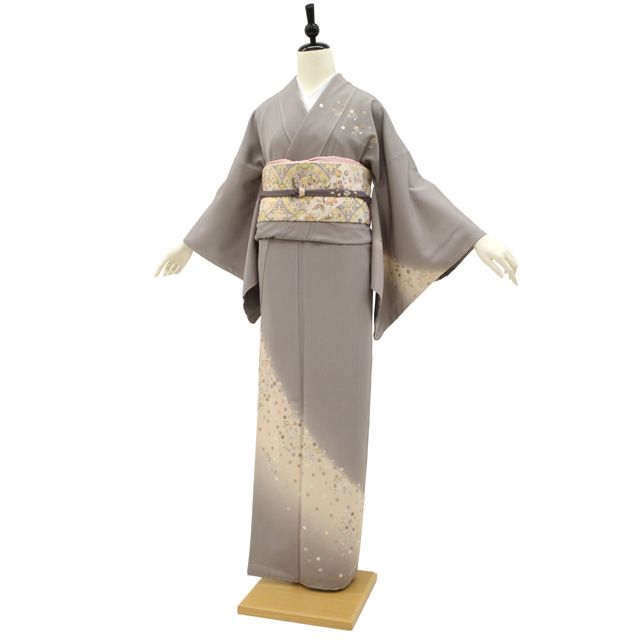着物｜樹養紬｜響 紬着物 染めの『葡萄唐草』 グレー系 袷