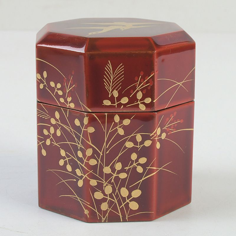 茶道具　塗師　千穂造　井伊大老好　撫子に鵜飼蒔絵　金林寺棗　共箱　V　6452 茶道具 塗師 千穂造 井伊大老好 撫子に鵜飼蒔絵 金林寺棗 共箱 V 6452