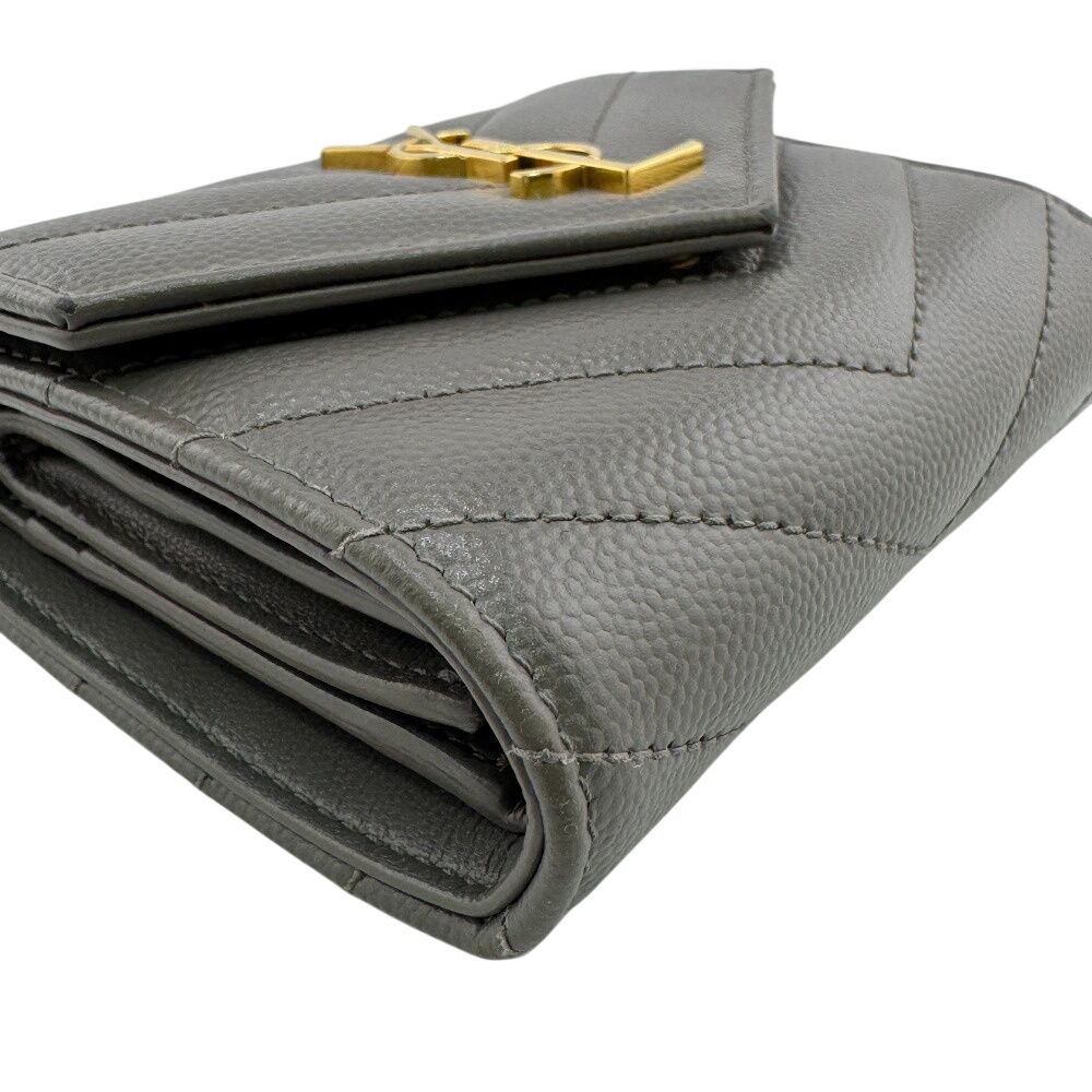 SAINT LAURENT サンローラン MRT692061 Vステッチ 三つ折り財布 グレー SAINT LAURENT サンローラン MRT692061 Vステッチ 三つ折り財布 グレー