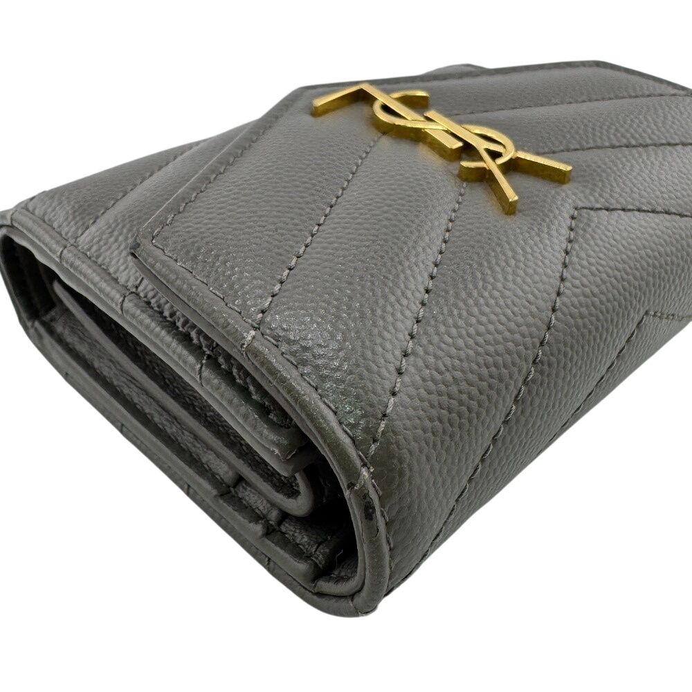 SAINT LAURENT サンローラン MRT692061 Vステッチ 三つ折り財布 グレー SAINT LAURENT サンローラン MRT692061 Vステッチ 三つ折り財布 グレー