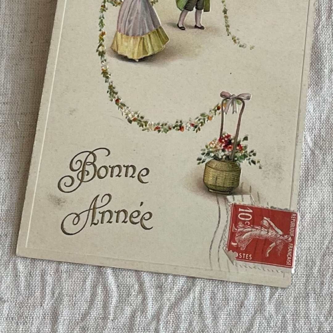 新着】アンティーク ポストカード フランス直輸入 お花と女性 古い