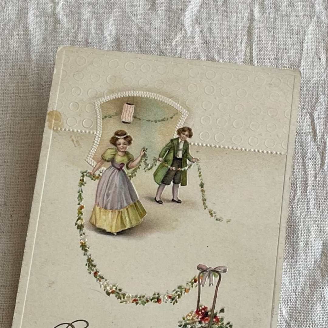 新着】アンティーク ポストカード フランス直輸入 お花と女性 古い