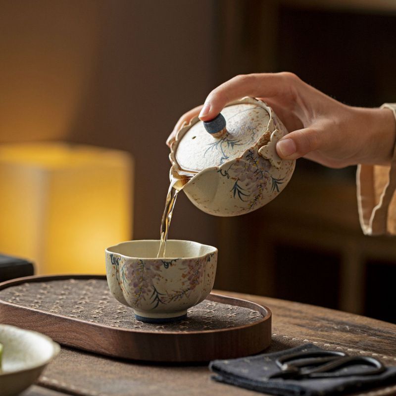 新品未使用 火石手藤柄陶磁器手抓急須 キャラメル釉一人用宝瓶 モダン