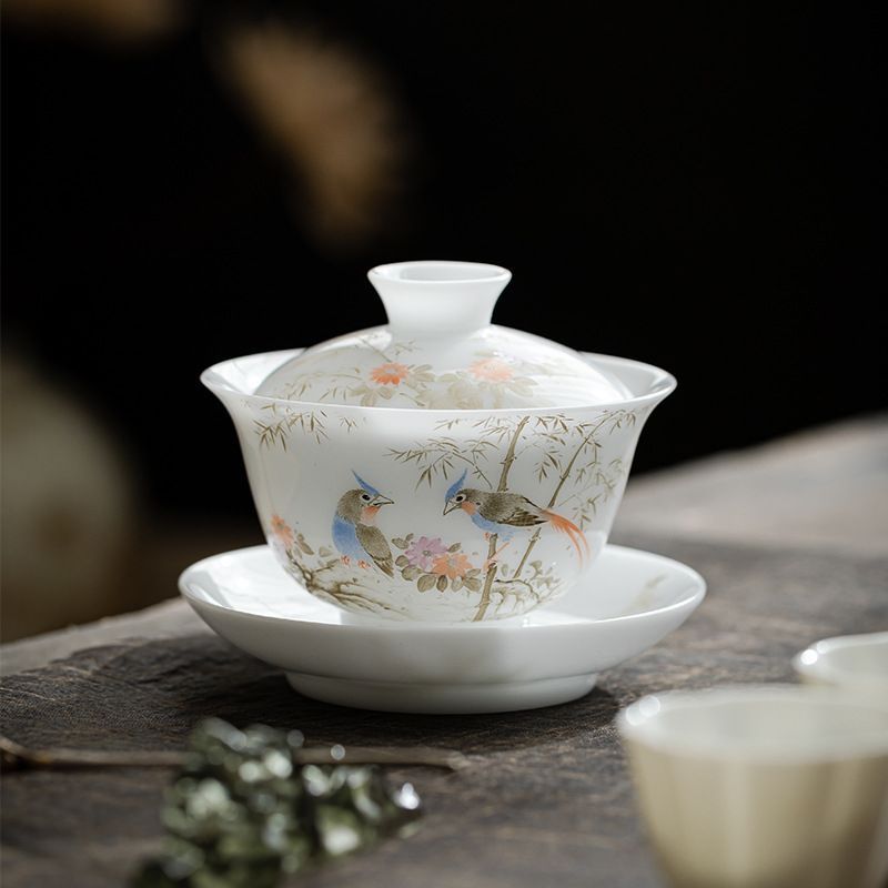 ♥ 国潮手作り氷磁三才蓋碗 熱くなりにくい陶磁器茶碗 急須セット