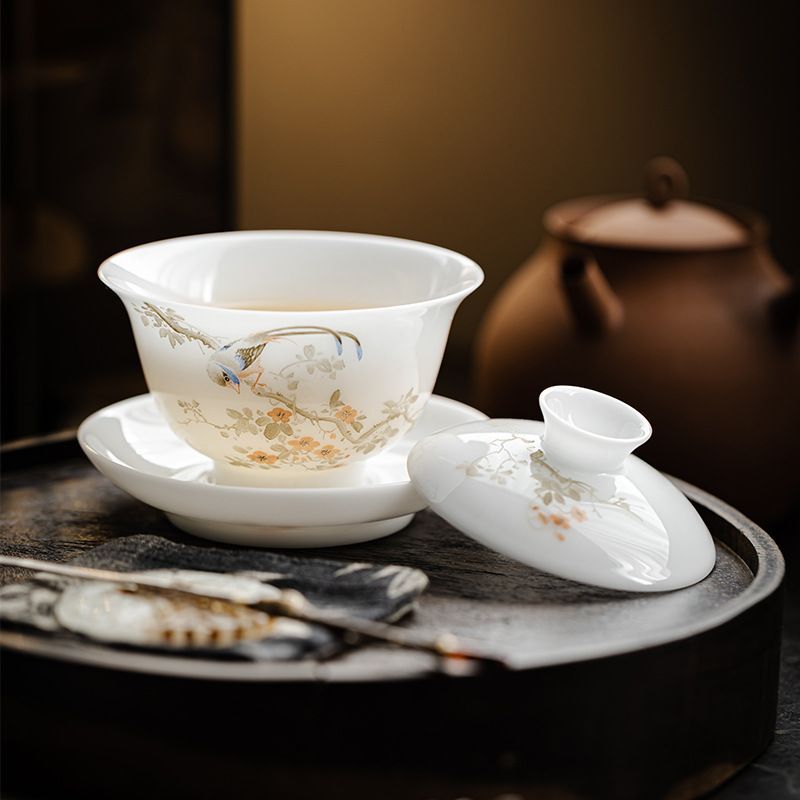 国潮手作り氷磁三才蓋碗 熱くなりにくい陶磁器茶碗