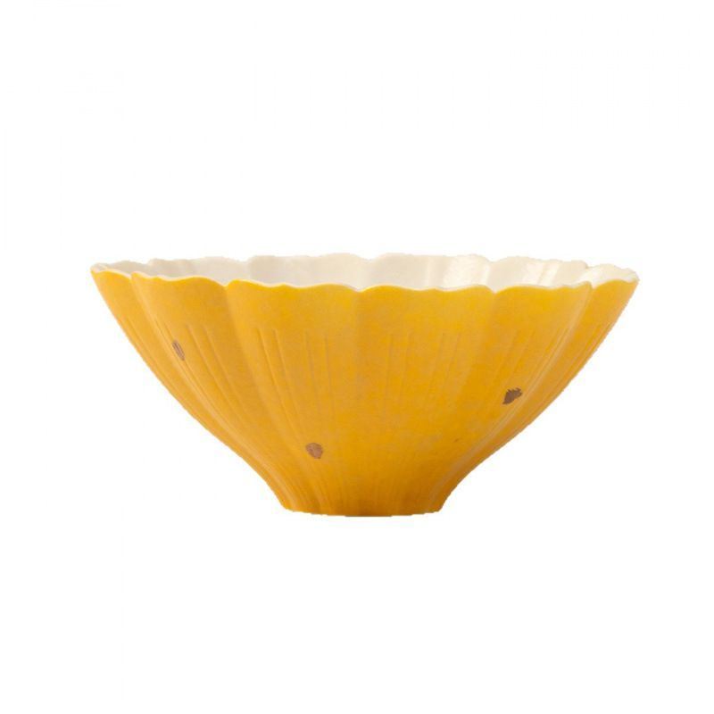 新品未使用 金彩レモンイエロー花びら型斗笠杯 ハイグレードモダン