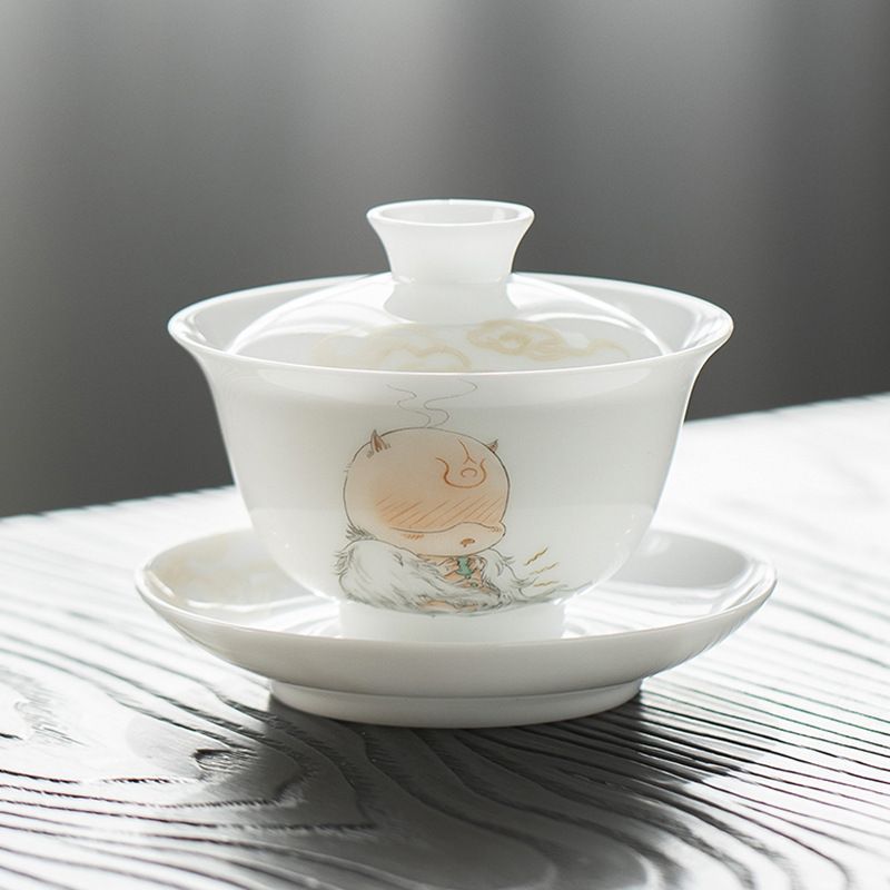 ♥ 手作り白磁蓋碗 氷玉磁三才蓋碗 熱くなりにくい陶磁器茶器