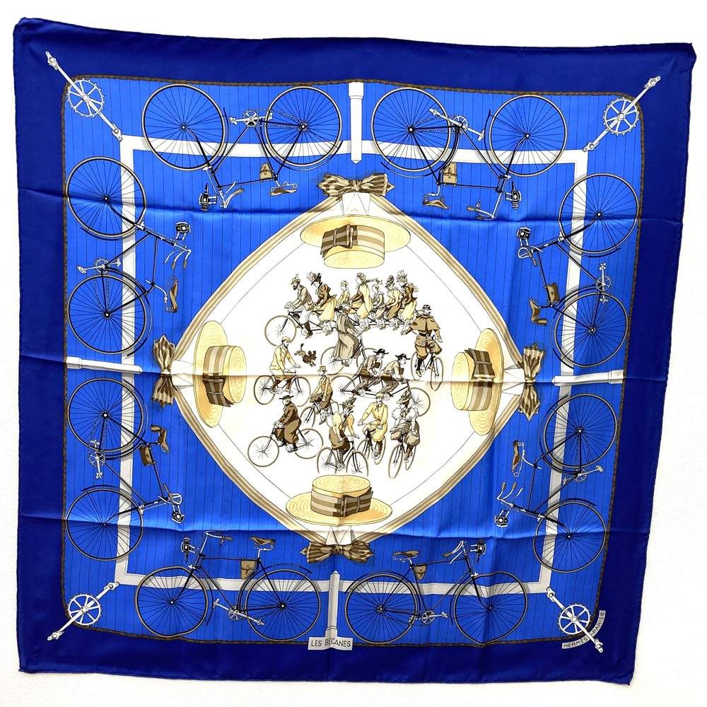 美品 HERMES エルメス カレ90 LES BECANES 自転車 スカーフ シルク