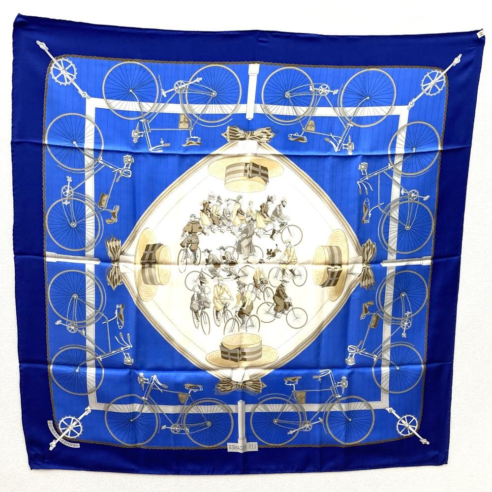 美品 HERMES エルメス カレ90 LES BECANES 自転車 スカーフ シルク