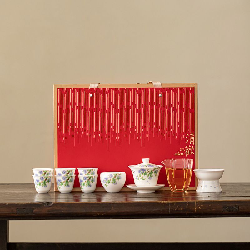  ♥ 羊脂玉磁急須セット オフィス 家庭用ハイグレード急須セット 陶磁器蓋碗 ギフトボックス入り 中国茶器 キッチン 食器