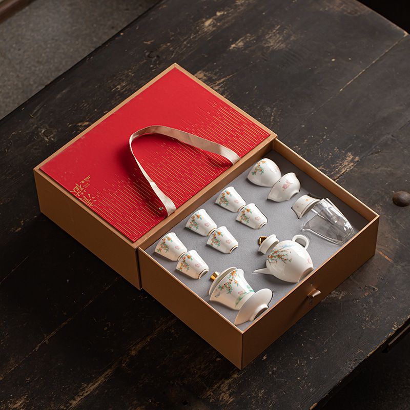 ♥ 羊脂玉磁急須セット オフィス 家庭用ハイグレード急須セット 陶磁器蓋碗 ギフトボックス入り
