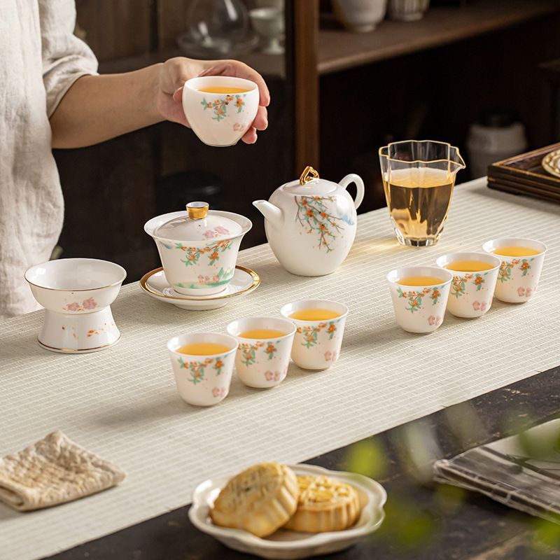 ♥ 羊脂玉磁急須セット オフィス 家庭用ハイグレード急須セット 陶磁器蓋碗 ギフトボックス入り