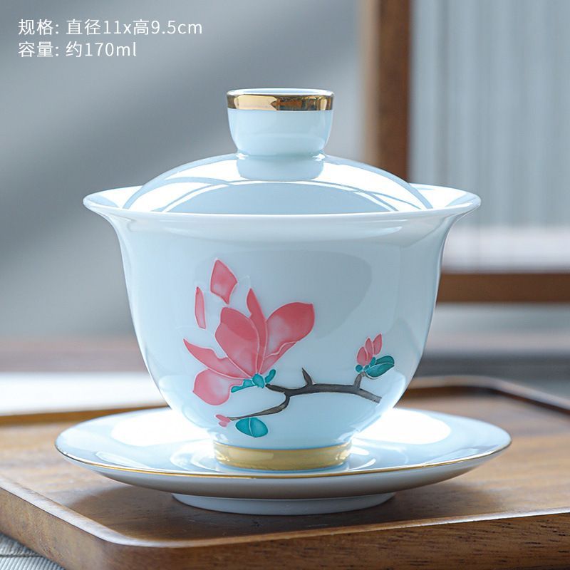 新品未使用 影青手作り蓋碗 徳化白磁三才蓋碗 熱くなりにくい陶磁器