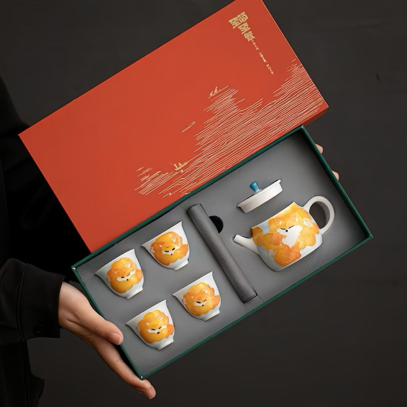  ♥ 釉下彩手作り堆彫蓮花柄陶磁器急須フルセット 急須茶器 中国茶器 キッチン 食器