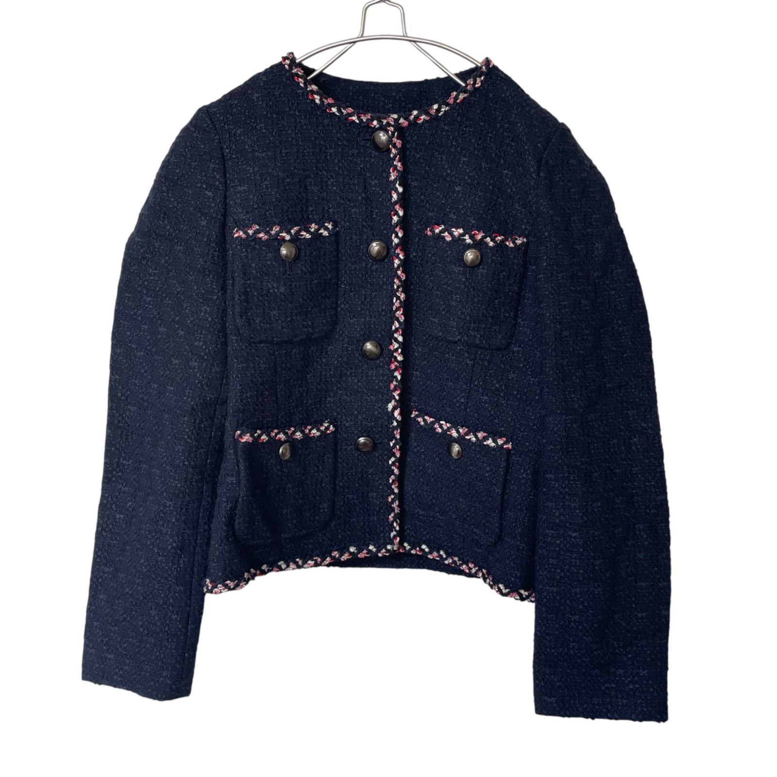 美品】ANAYI ミックスツイード ノーカラージャケット 38【ZK78